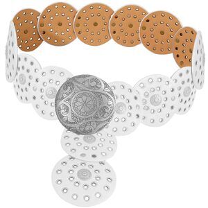 6542 Hollow Wide Disc Belt For Women Out Round Leather Metal Buckle